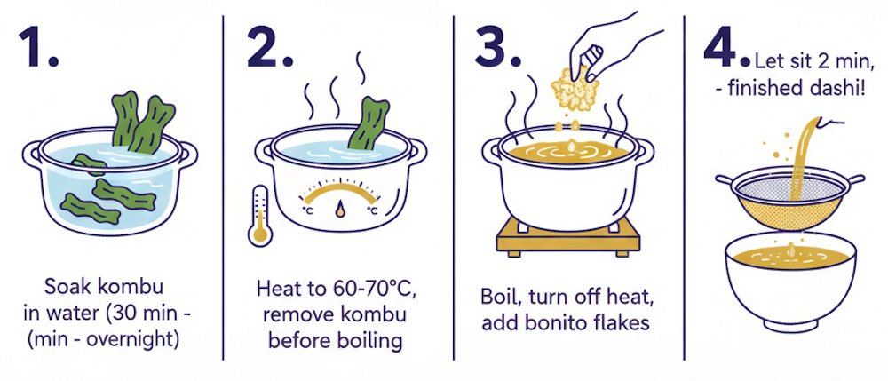 A 4-step visual guide to making awase dashi.